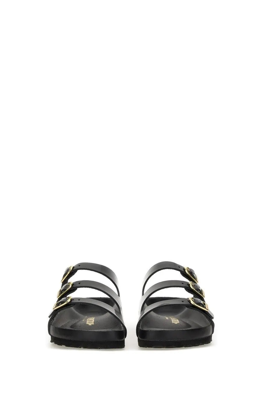 Birkenstock women’s sandalwood Florida fresh black sandals with three adjustable straps and gold-tone buckles
