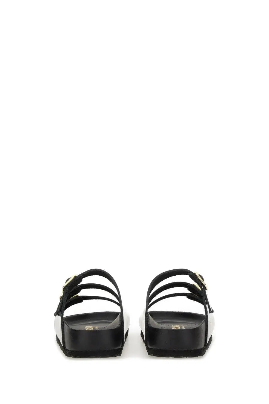 Birkenstock women’s sandalwood florida fresh black birkenstock-style sandals with thick platform and gold-tone buckles