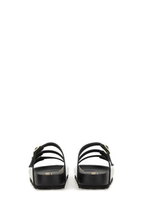 Birkenstock women’s sandalwood florida fresh black birkenstock-style sandals with thick platform and gold-tone buckles