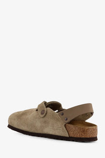 Birkenstock womens tokio ii suede mule beige with tan suede upper cork footbed and adjustable strap
