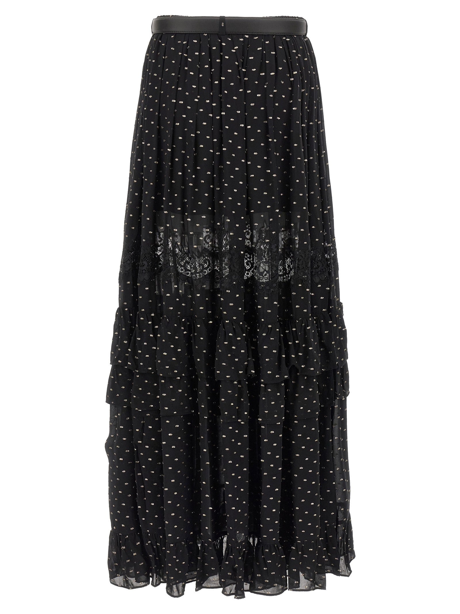 self-portrait Black and Gold Chiffon Lace Maxi Skirt Black