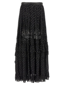 self-portrait Black and Gold Chiffon Lace Maxi Skirt Black