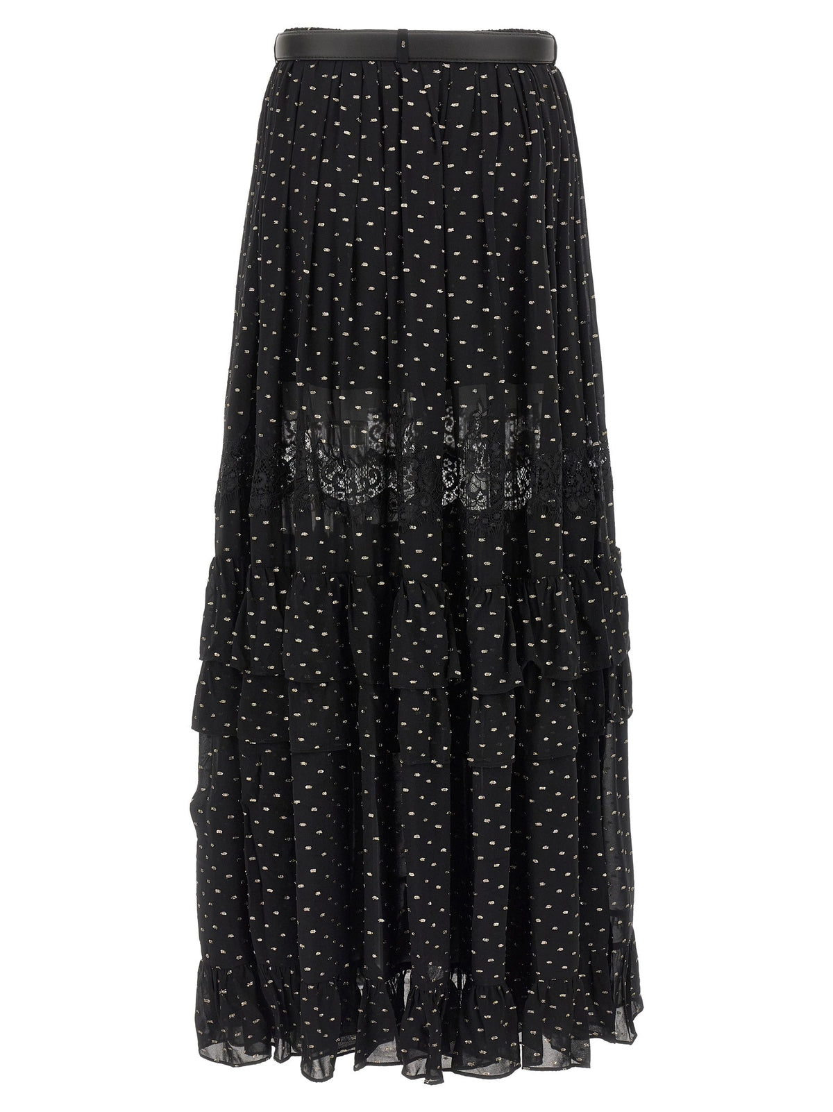 self-portrait Black and Gold Chiffon Lace Maxi Skirt Black, view 2