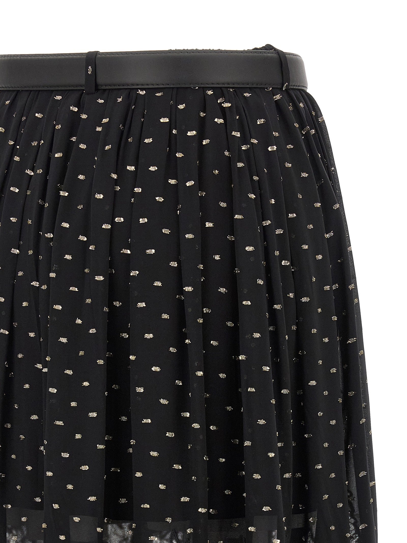self-portrait Black and Gold Chiffon Lace Maxi Skirt Black