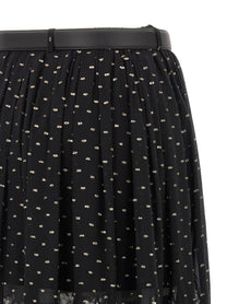 self-portrait Black and Gold Chiffon Lace Maxi Skirt Black