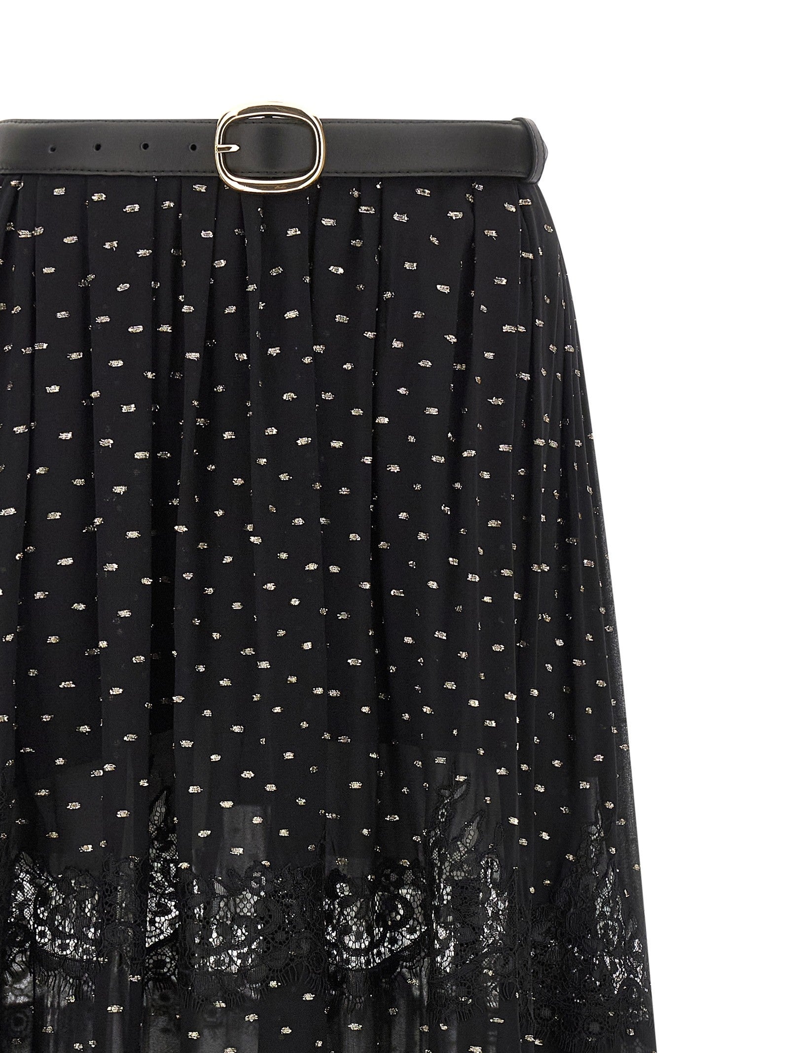self-portrait Black and Gold Chiffon Lace Maxi Skirt Black