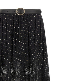 self-portrait Black and Gold Chiffon Lace Maxi Skirt Black