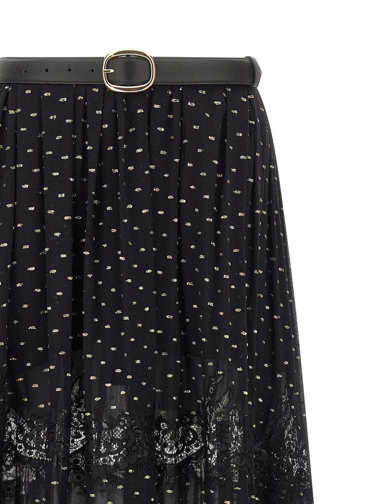 self-portrait Black and Gold Chiffon Lace Maxi Skirt Black, view 3
