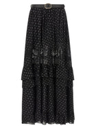 self-portrait Black and Gold Chiffon Lace Maxi Skirt Black