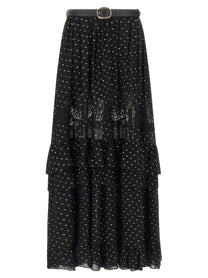 self-portrait Black and Gold Chiffon Lace Maxi Skirt Black