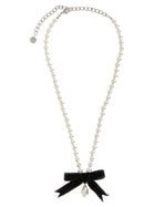 self-portrait Black Bow Pearl Necklace White