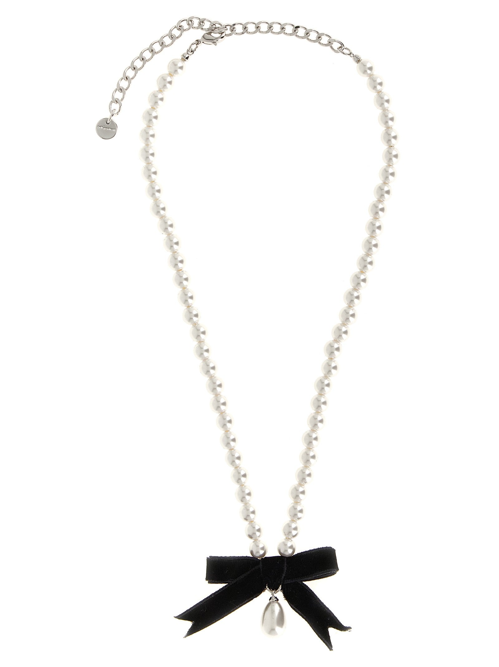 self-portrait Black Bow Pearl Necklace White