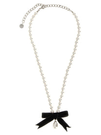 self-portrait Black Bow Pearl Necklace White
