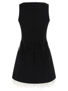 self-portrait Black Crêpe Bow Lace Mini Dress White, view 2