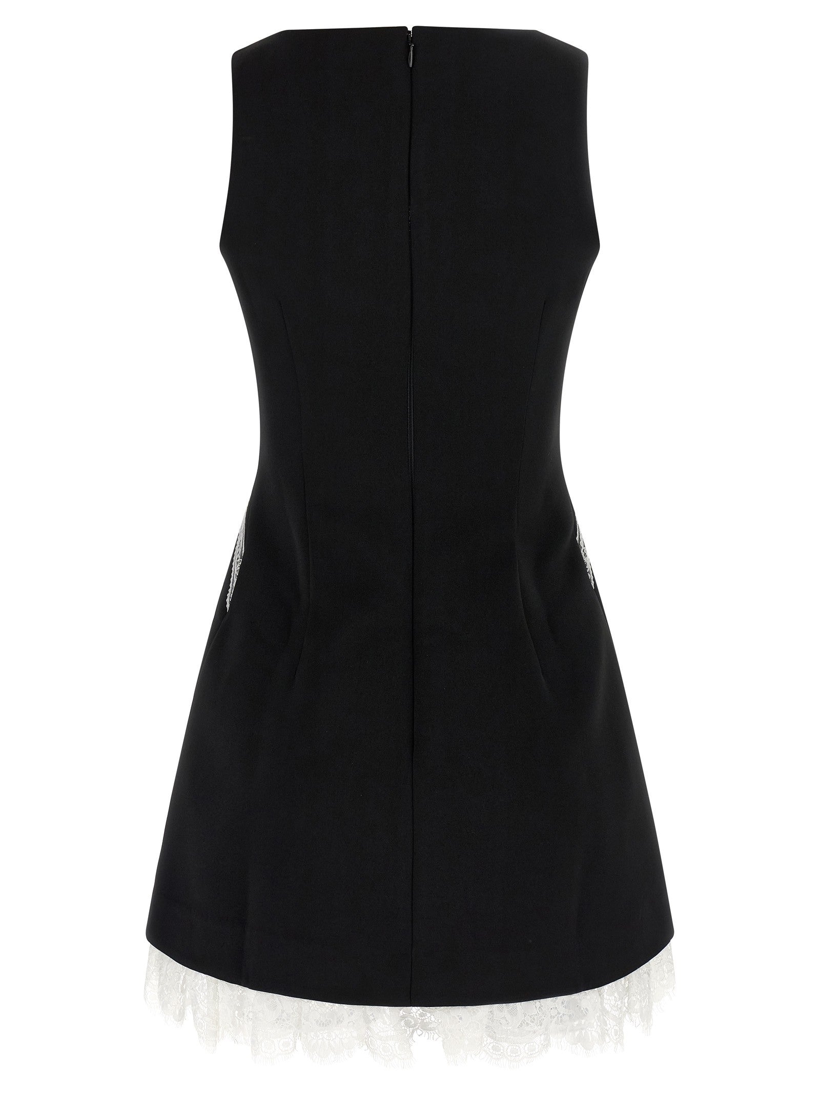 self-portrait Black Crêpe Bow Lace Mini Dress White
