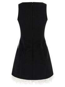self-portrait Black Crêpe Bow Lace Mini Dress White