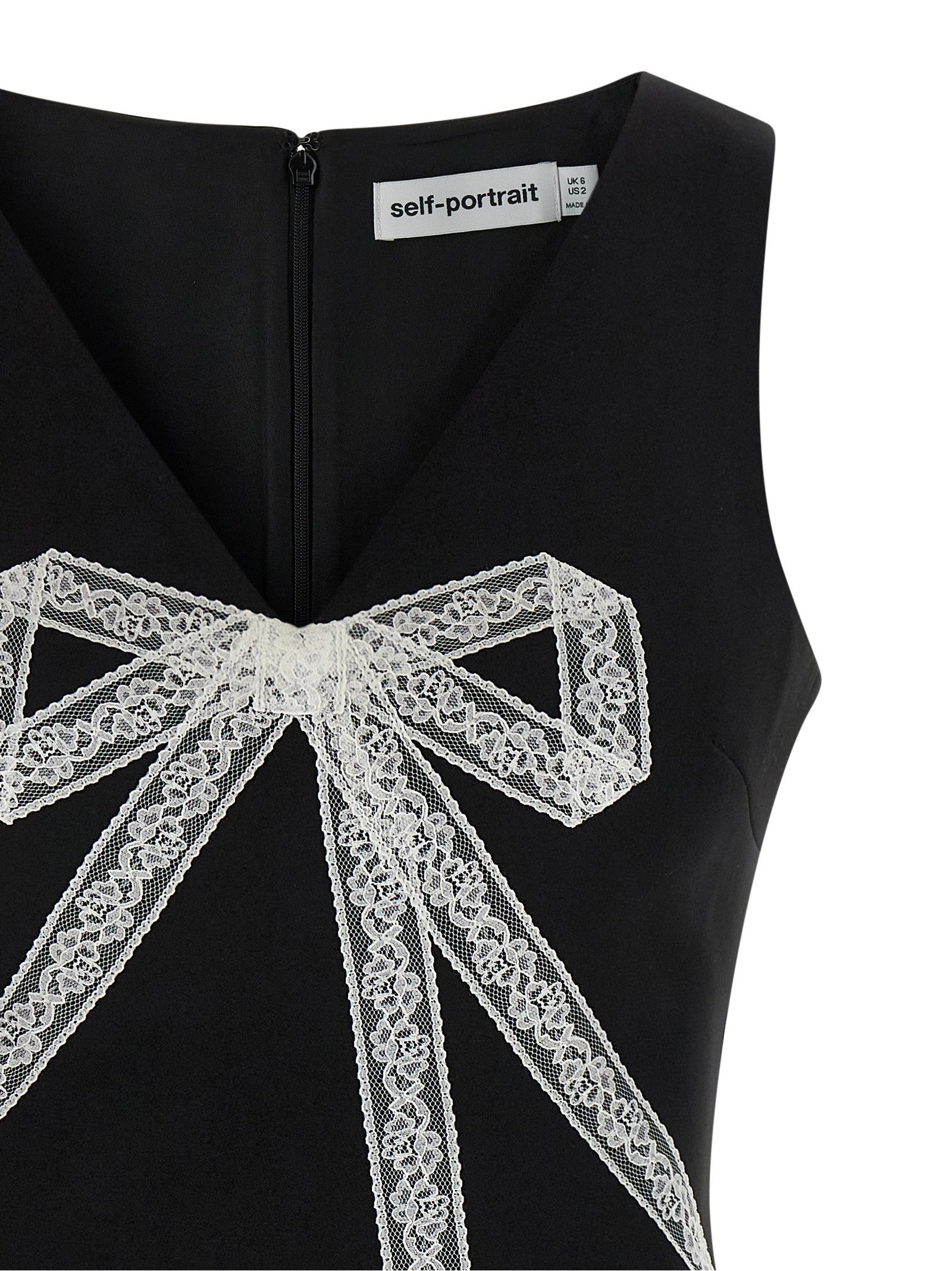 self-portrait Black Crêpe Bow Lace Mini Dress White
