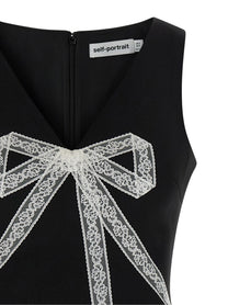 self-portrait Black Crêpe Bow Lace Mini Dress White