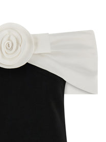self-portrait Black Crêpe Flower Mini Dress White
