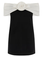 self-portrait Black Crêpe Flower Mini Dress White