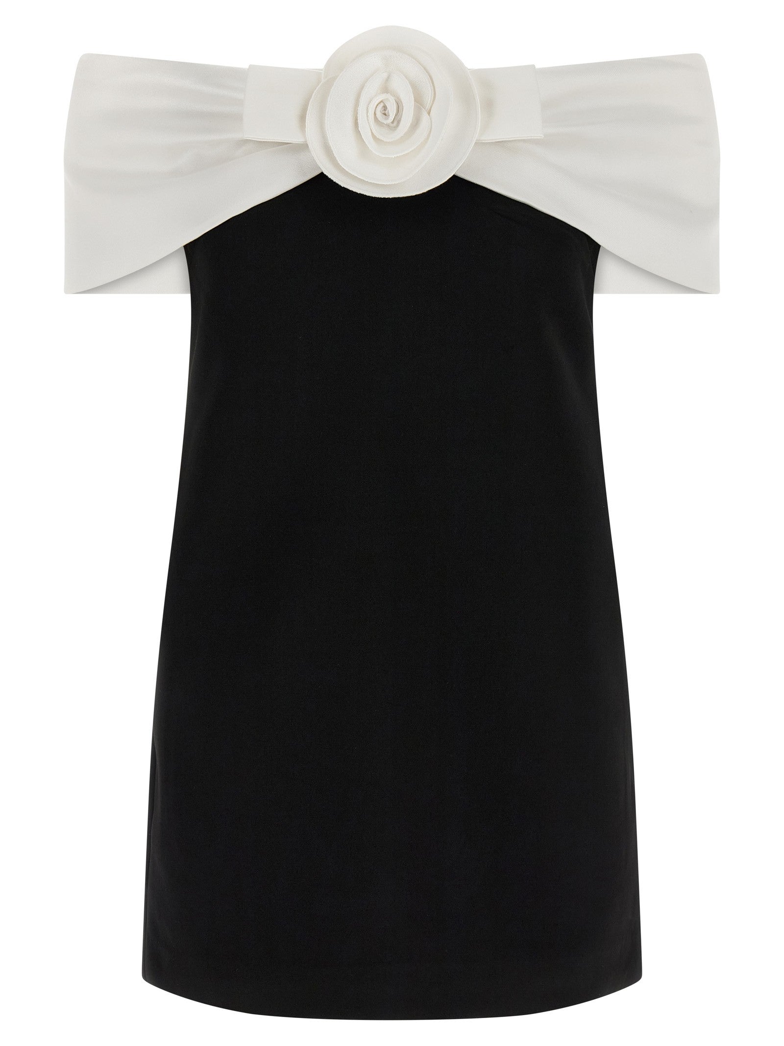 self-portrait Black Crêpe Flower Mini Dress White
