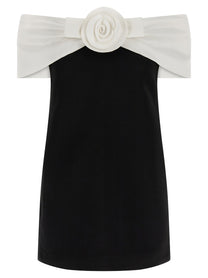 self-portrait Black Crêpe Flower Mini Dress White