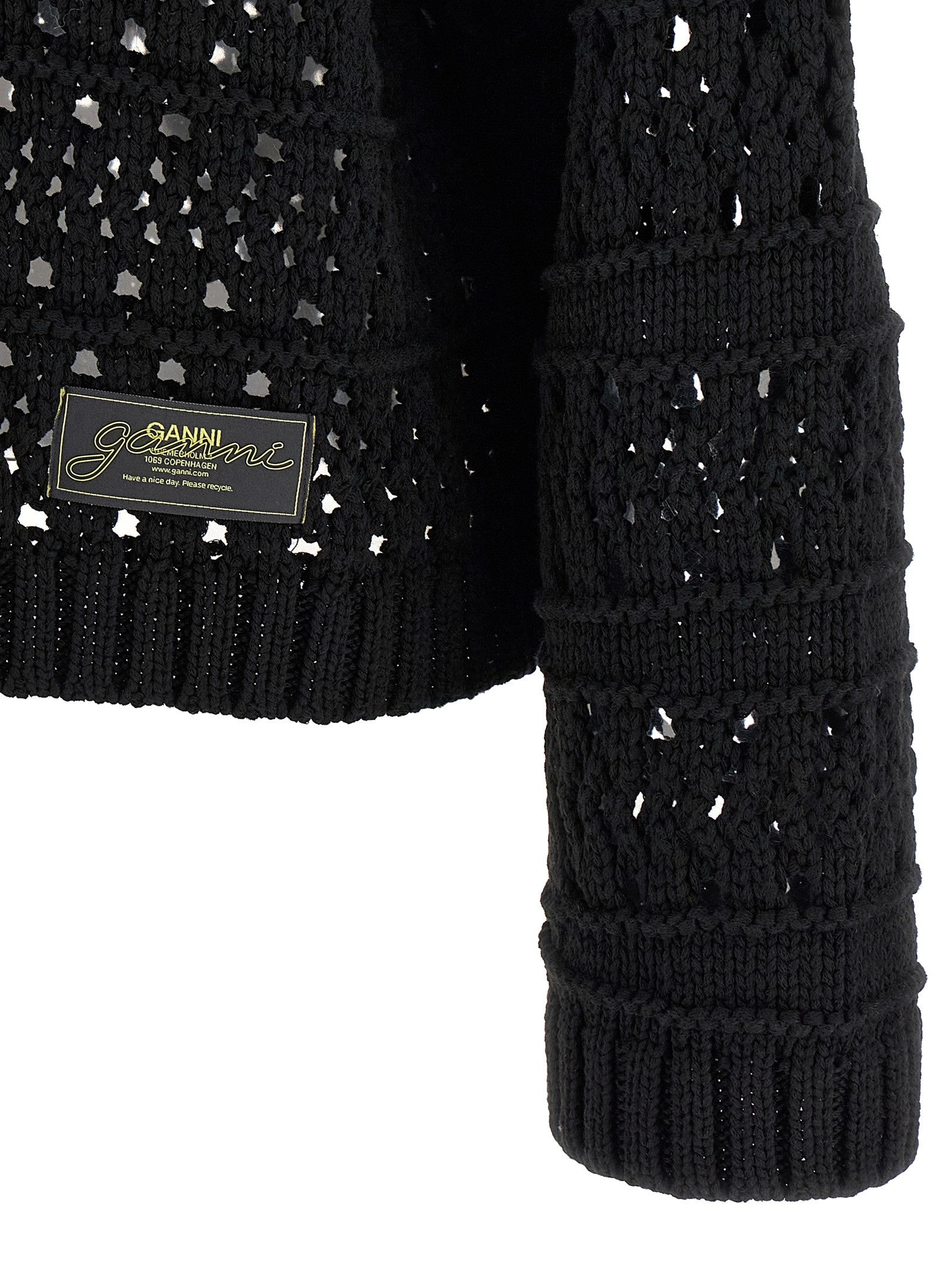 Ganni Black Crochet Neck Sweater Black