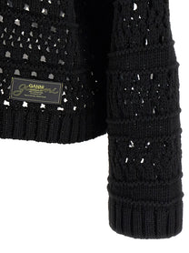 Ganni Black Crochet Neck Sweater Black