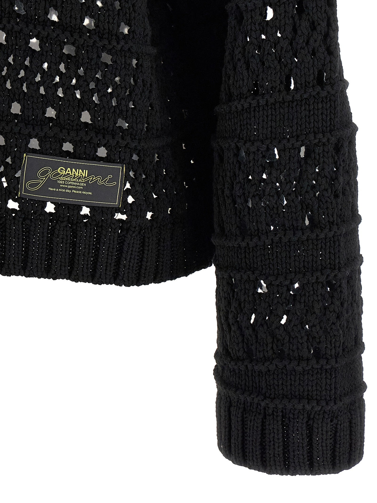 Ganni Black Crochet Neck Sweater Black, view 4