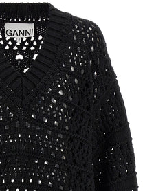 Ganni Black Crochet Neck Sweater Black