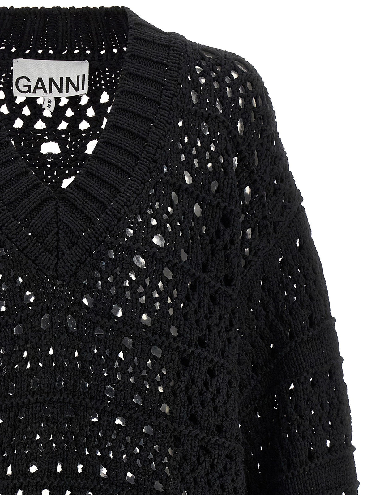 Ganni Black Crochet Neck Sweater Black, view 3