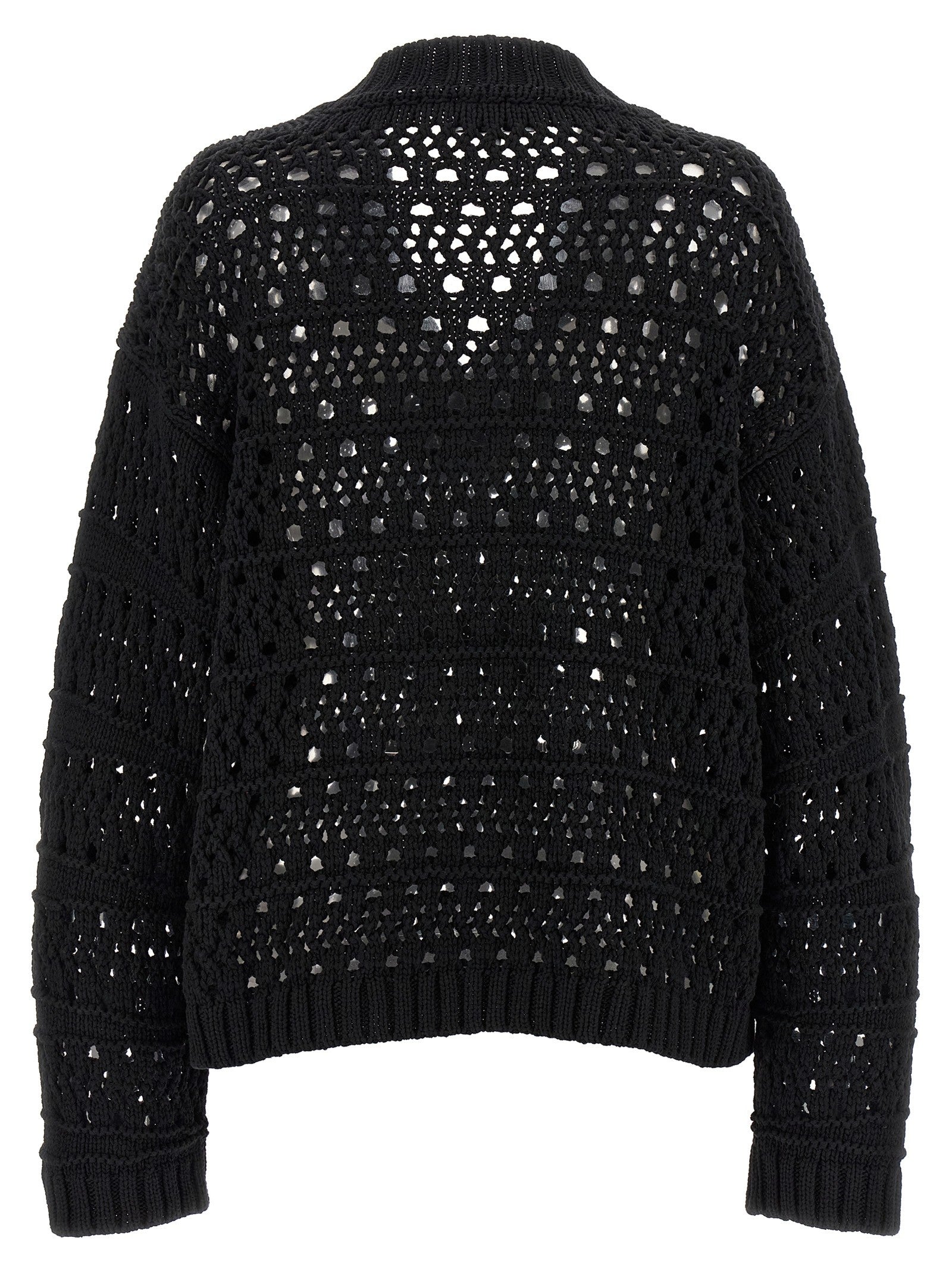 Ganni Black Crochet Neck Sweater Black