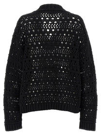 Ganni Black Crochet Neck Sweater Black