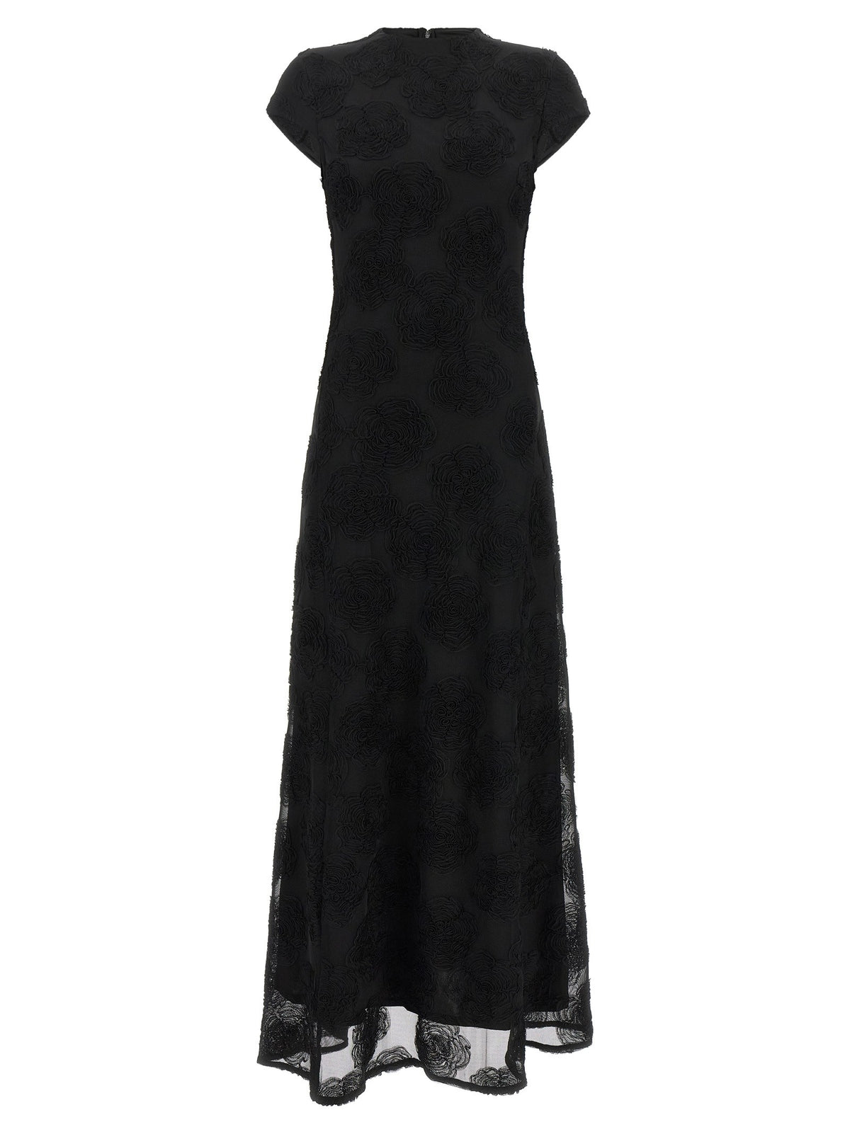 ROTATE Birger Christensen Black Flower Mesh Maxi Dress Black