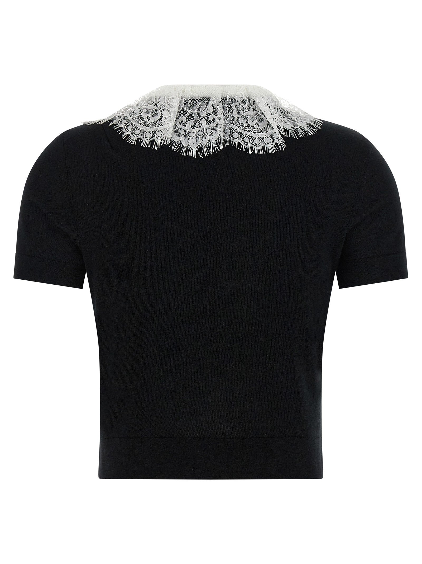 self-portrait Black Knit Lace Collar Top White