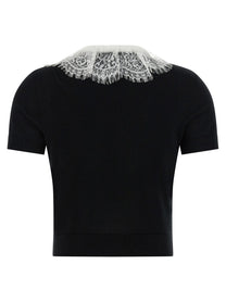 self-portrait Black Knit Lace Collar Top White