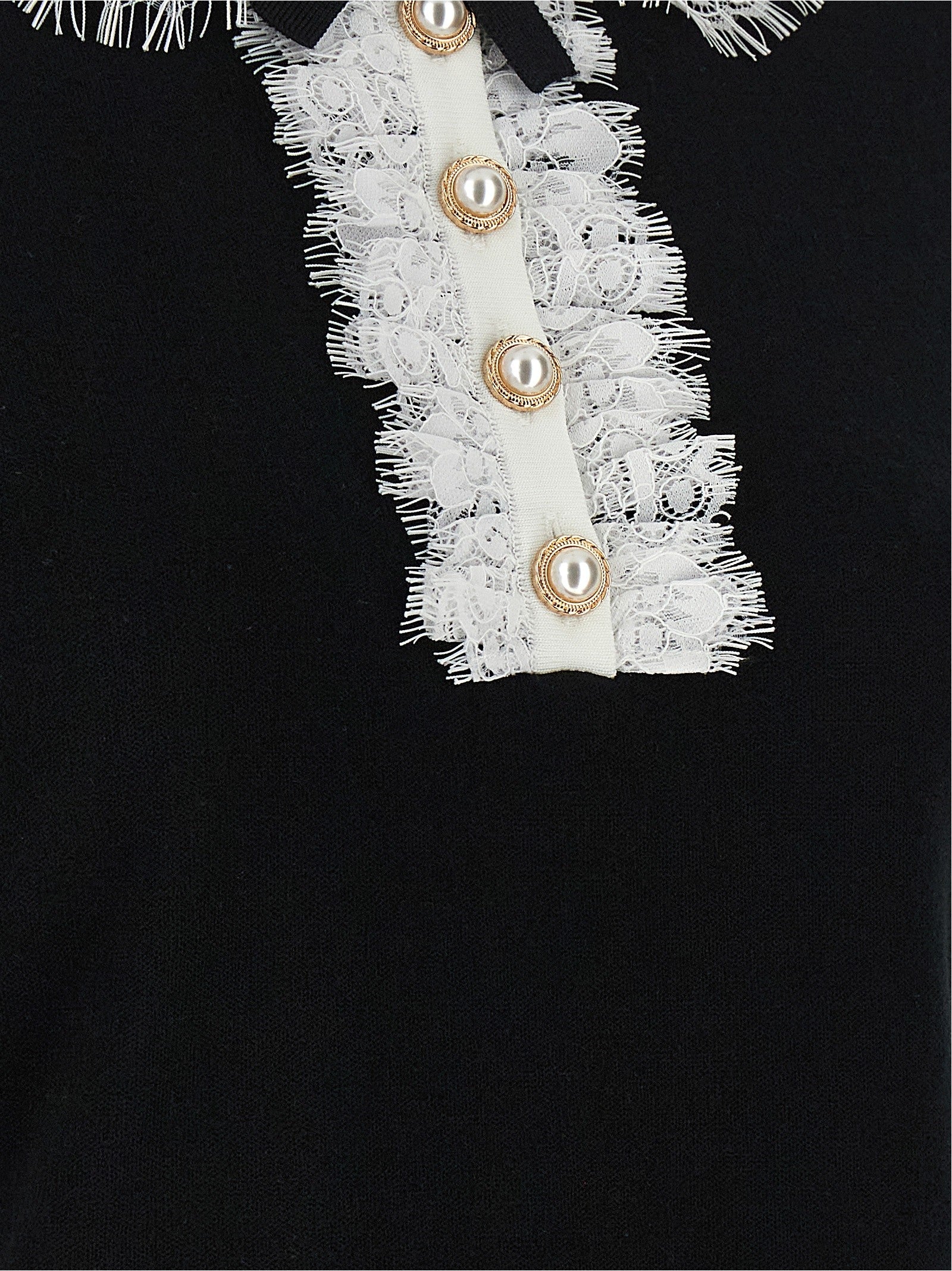 self-portrait Black Knit Lace Collar Top White