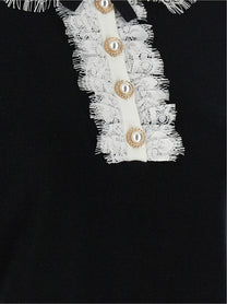 self-portrait Black Knit Lace Collar Top White