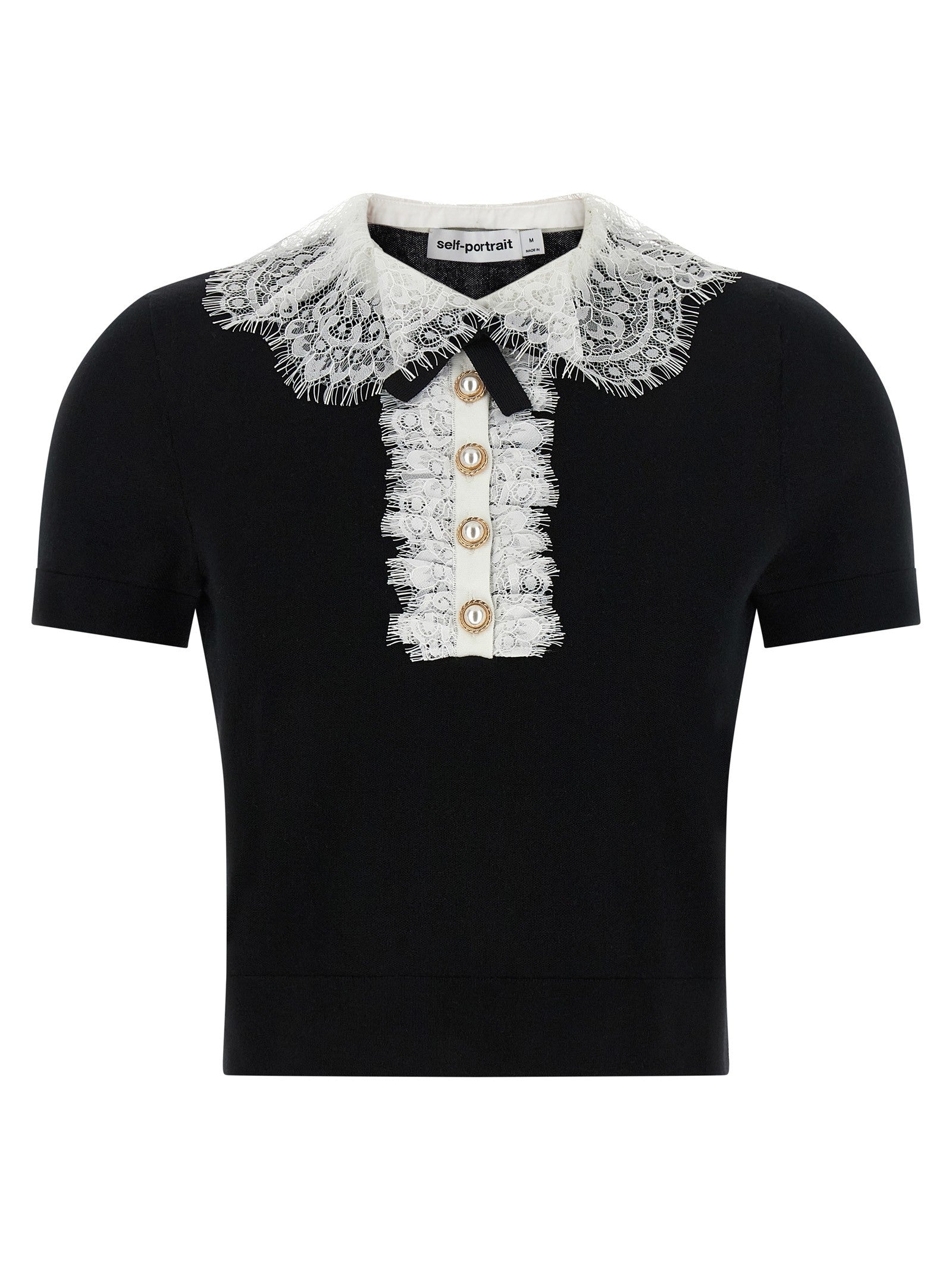 self-portrait Black Knit Lace Collar Top White
