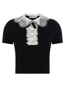 self-portrait Black Knit Lace Collar Top White