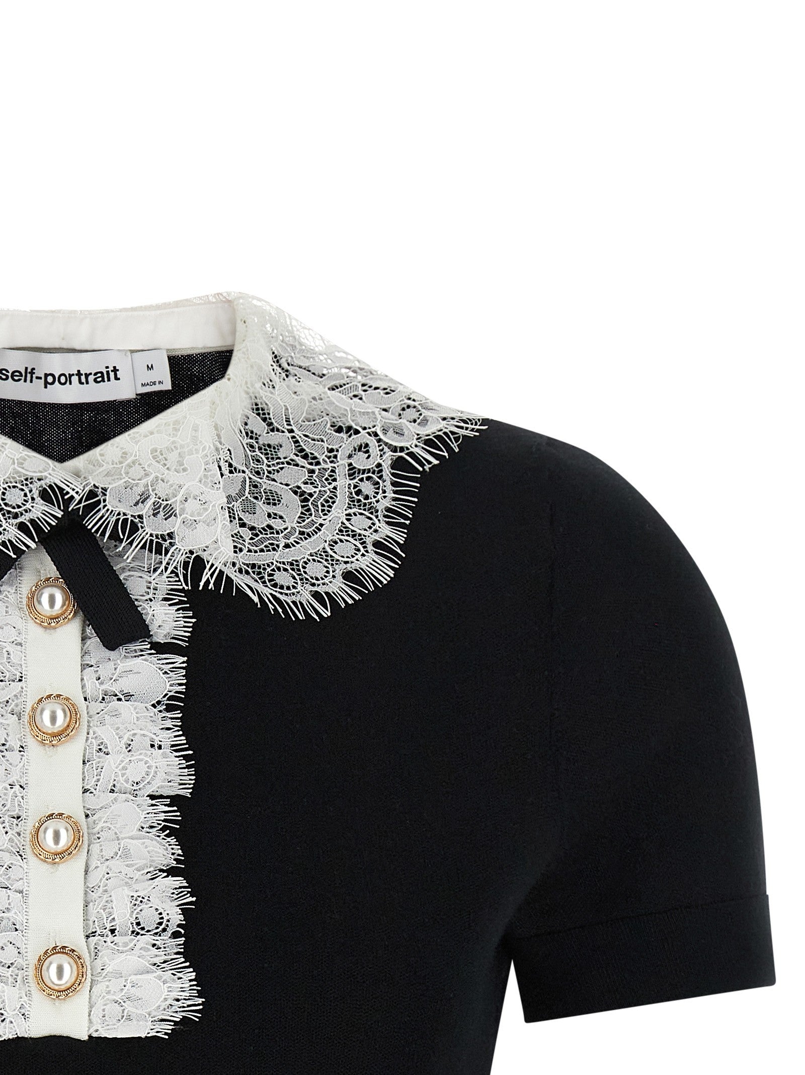 self-portrait Black Knit Lace Collar Top White