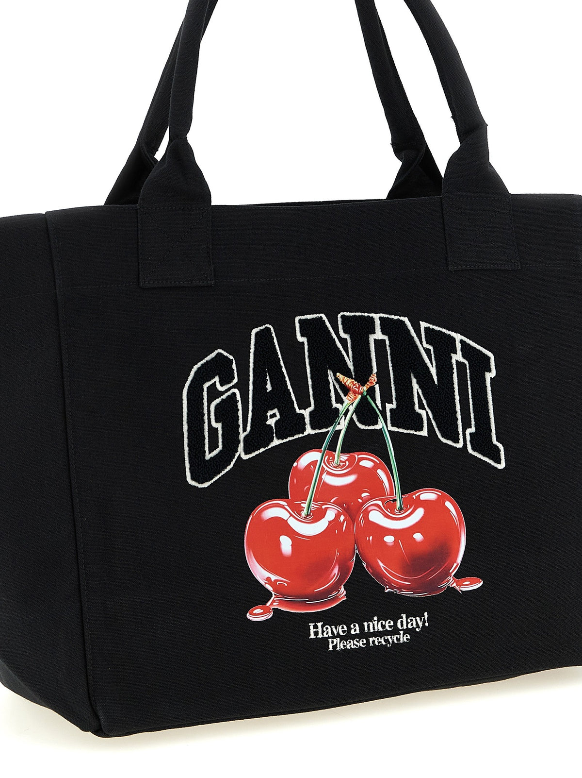 Ganni Black Medium Cherry Tote Shopping Bag Black, view 3