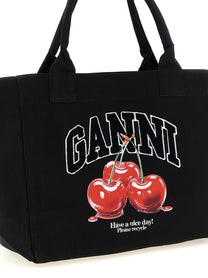 Ganni Black Medium Cherry Tote Shopping Bag Black, view 3