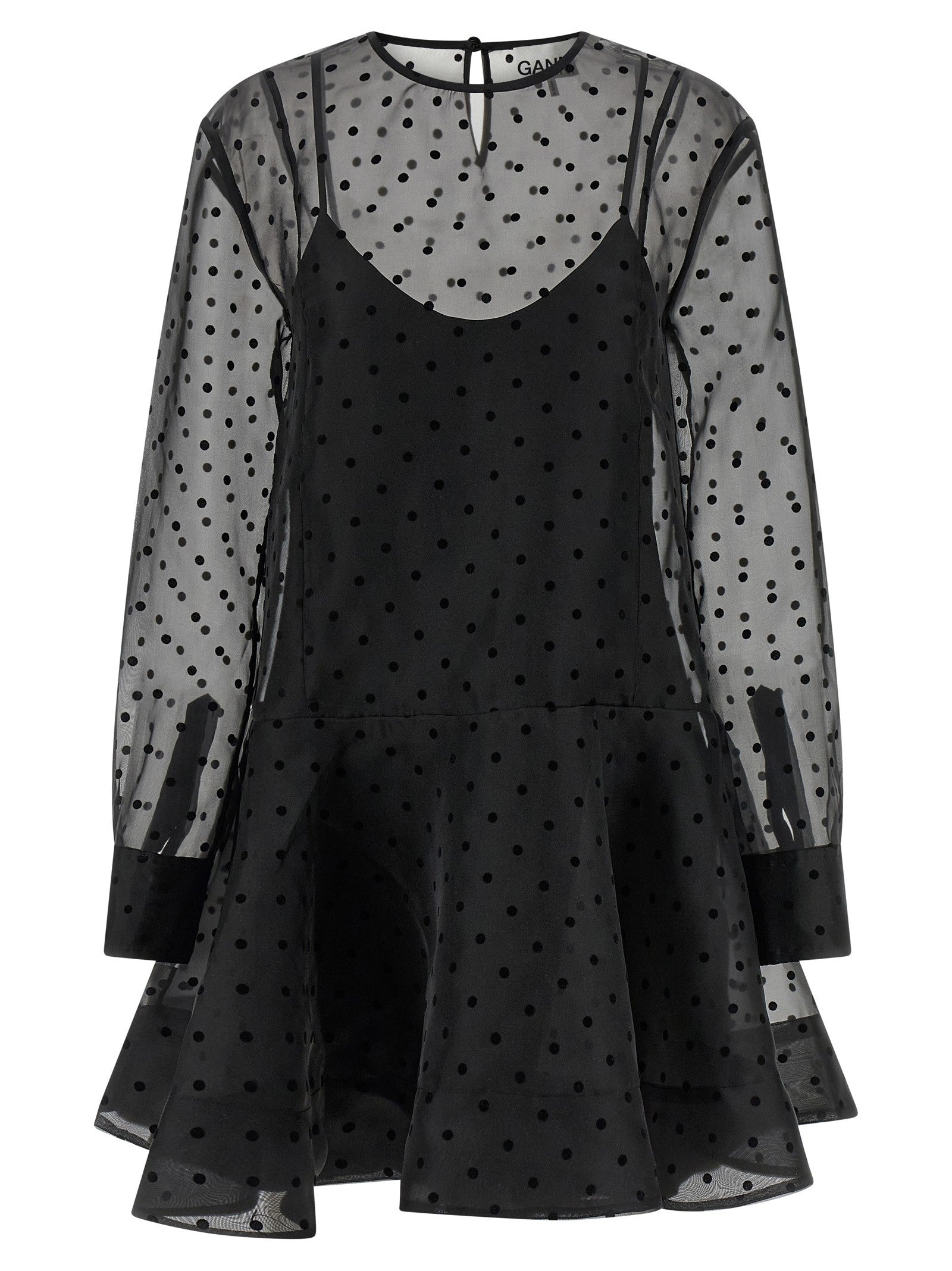 Ganni Black Organza Circle Collar Dress Black