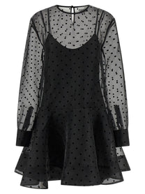 Ganni Black Organza Circle Collar Dress Black