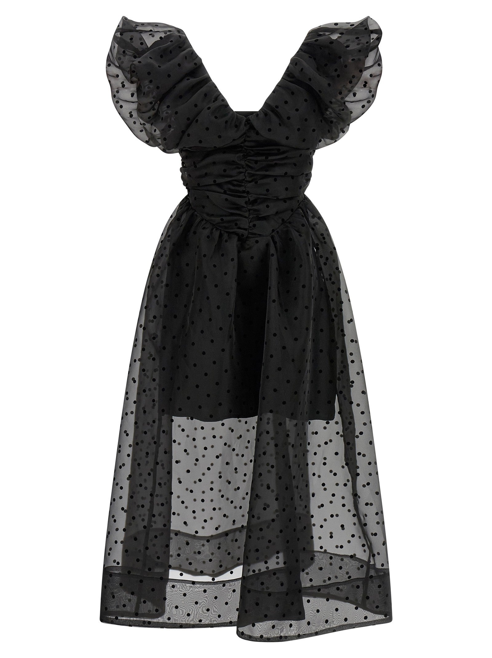Ganni Black Organza Ruched Dress Black