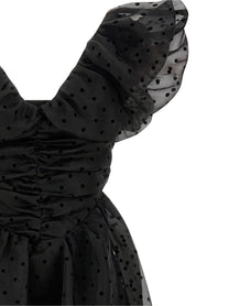 Ganni Black Organza Ruched Dress Black