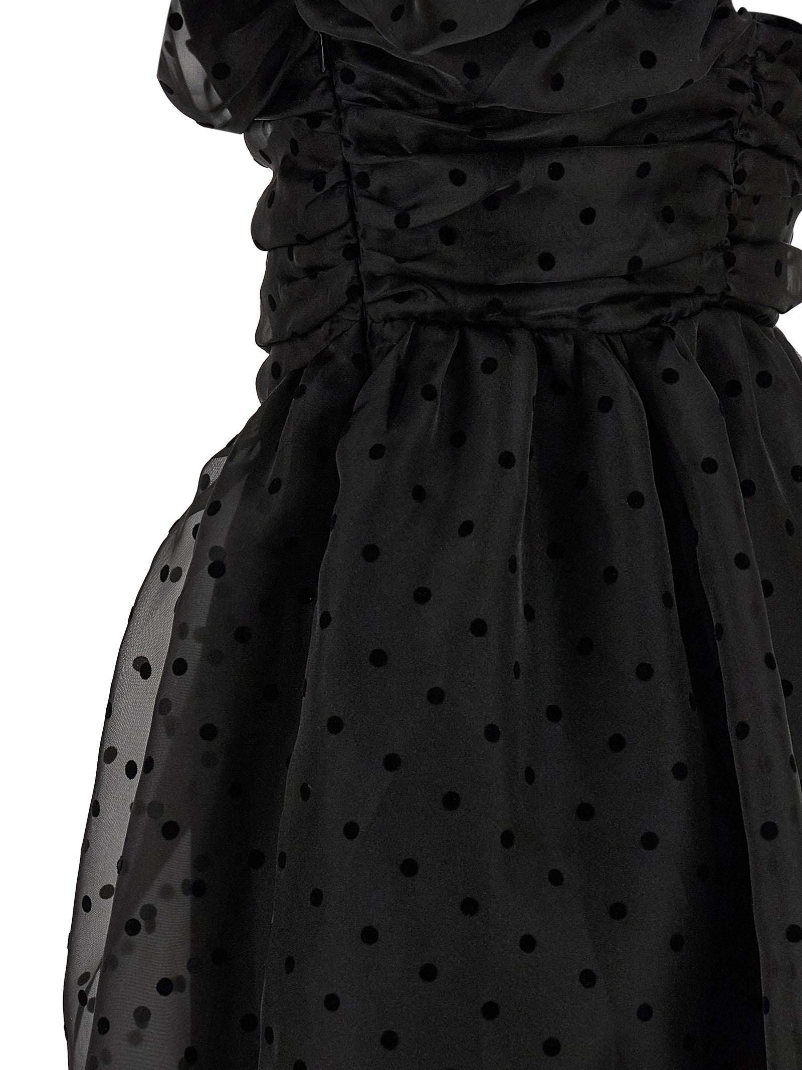 Ganni Black Organza Ruched Dress Black