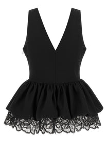 ROTATE Birger Christensen Black Peplum Top Black