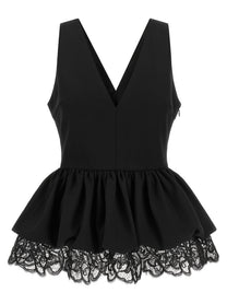 ROTATE Birger Christensen Black Peplum Top Black